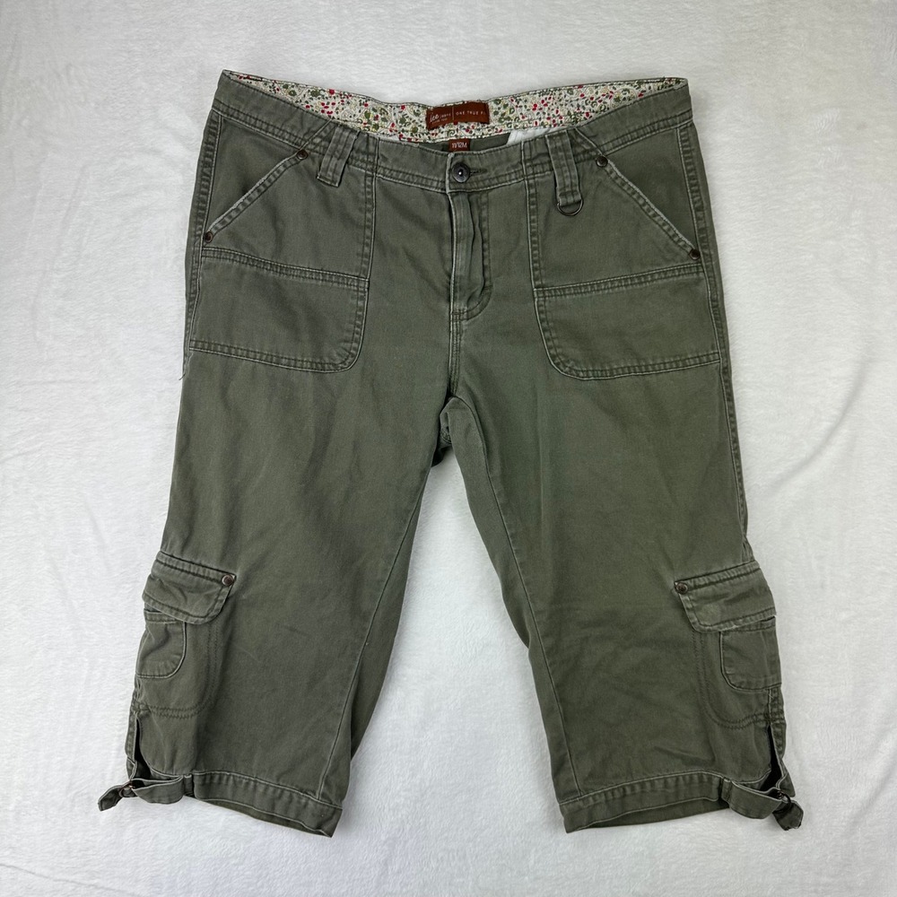 Lee Cargo Capris Womens 11/12M Olive Green One True Fit Mid Rise Cotton Utility